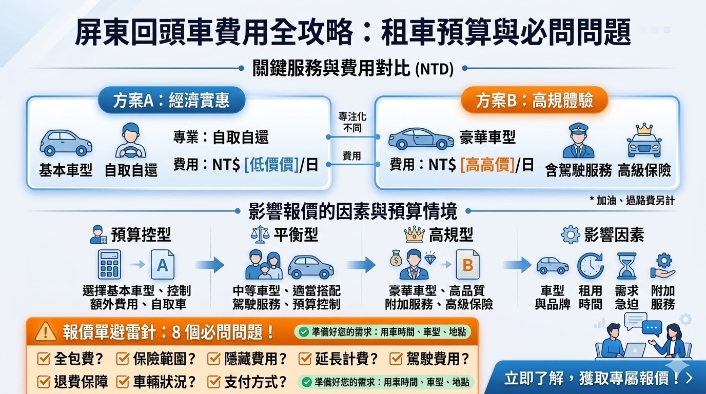 屏東回頭車服務提供方便、靈活的交通選擇，特別適合需要進行長途或短途運輸的客戶。無論是企業需求還是個人出行，屏東回頭車都能根據不同需求提供適合的方案。了解屏東回頭車的費用組成、報價因素及服務內容，幫助您做出明智選擇，避免隱藏費用，確保費用透明與合理。